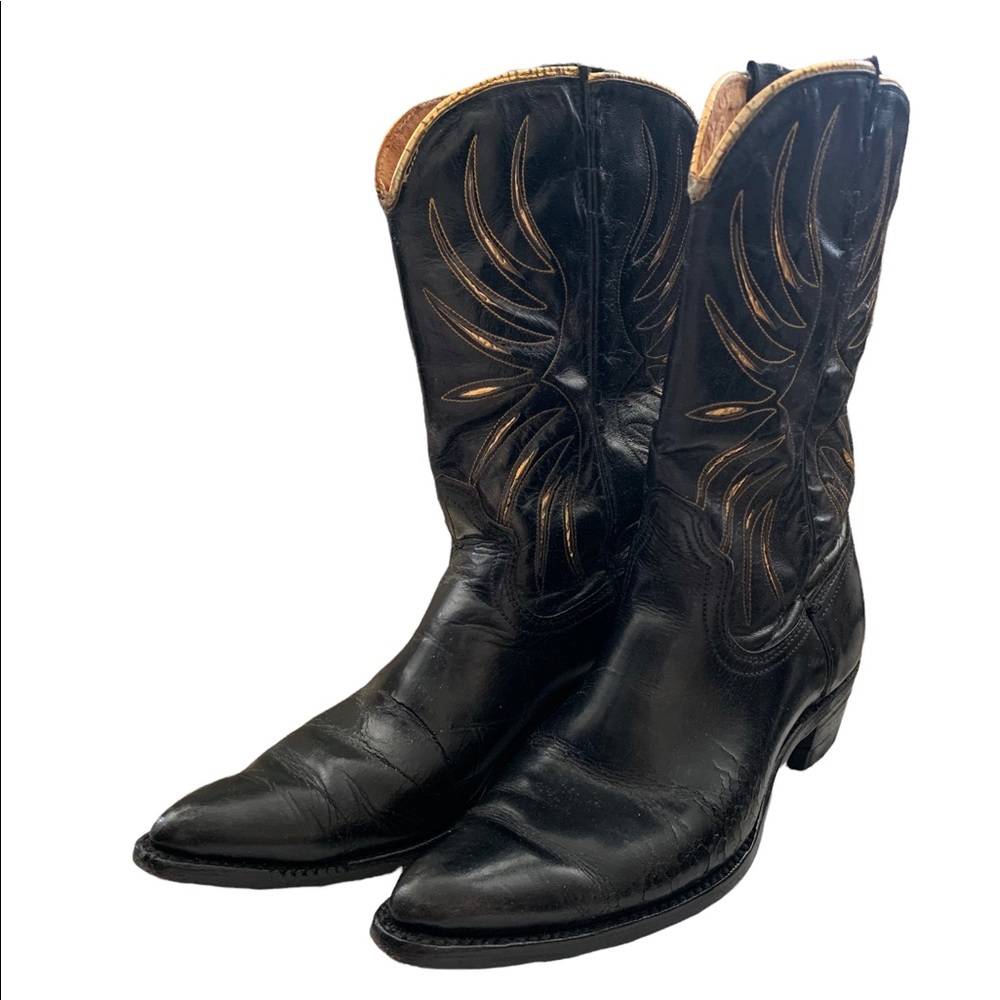 Vintage ACME black leather with gold inlay Cowgirl boots. Size 6.5 A